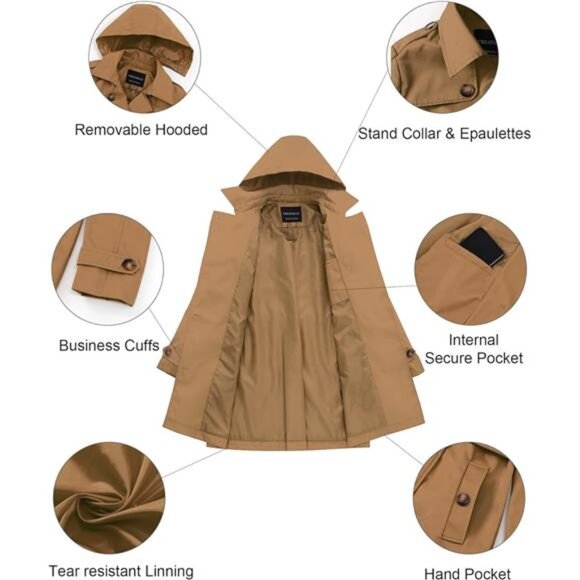 US Women's Trench Coat Double-Breasted Classic Lapel Overcoat Belted Slim - Picture 5 of 7